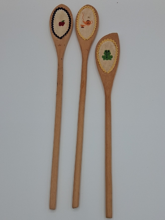 Other - Vintage Wooden Spoons - Decorative With Cross-Stitch Inlay